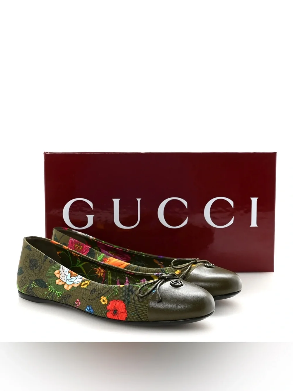 GUCCI Sepang Flora Leather Canvas GG Marmont Ballerina Flats 38.5